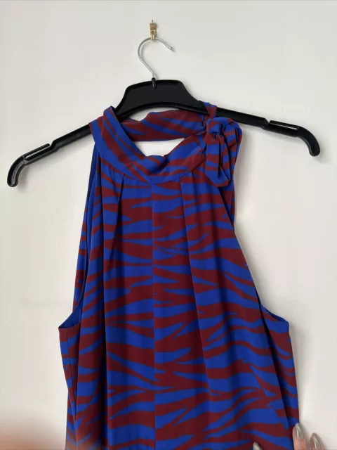 Whistles Peria Tiger Print Silk Dress UK 10 Blue Red Halter Neck Midi RRP 279