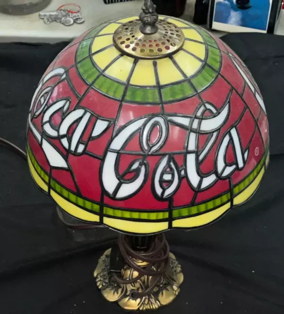 Vintage 15" Coca Cola Tiffany Style Plastic Stained Glass Shade Table Lamp