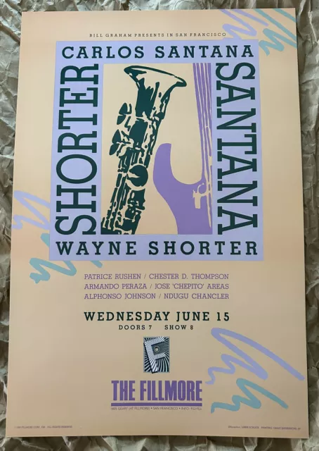 Santana Wayne Shorter Poster Fillmore 1988 F26 1st Print Not Grateful Dead