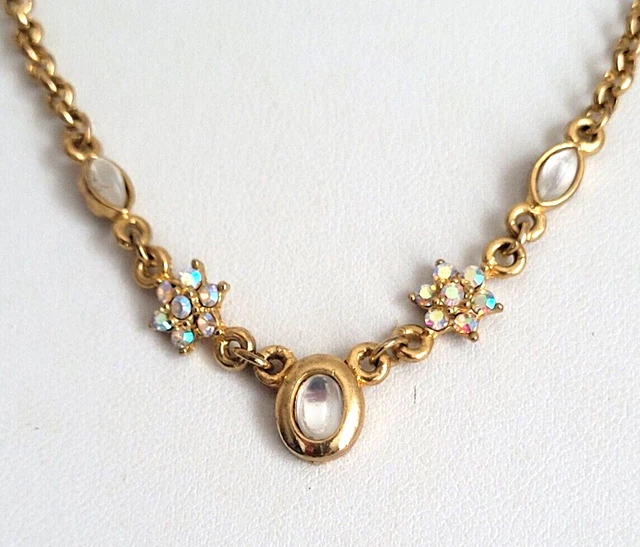 Bella collana cabochon austriaca cristallo e vetro tono oro