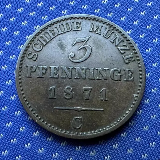 1871 German States 3 Pfenninge Coin AU RARE CONDITION Kingdom Prussia  #ZX53