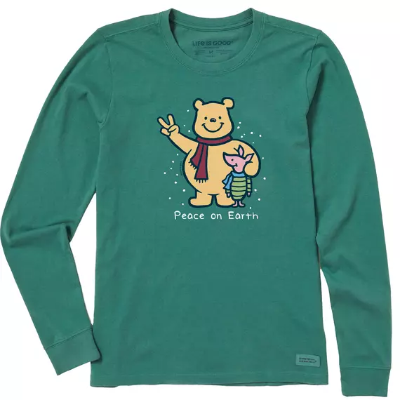 Life is Good Womens Long Sleeve Winnie the Pooh Peace on Spruce Green LARGE NWT