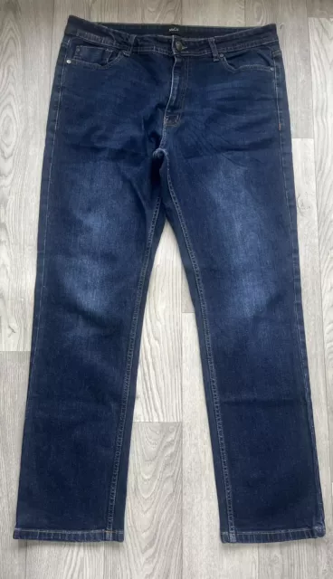 M&Co Mens Straight Leg Jeans, Size 34 Regular, Dark Blue Stretch, Zip Fly, J 90