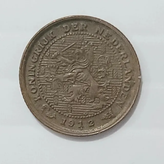 1912 Netherlands 1/2 Half Cent Bronze Coin KM# 138 Lion Wilhelmina Gulden Milled