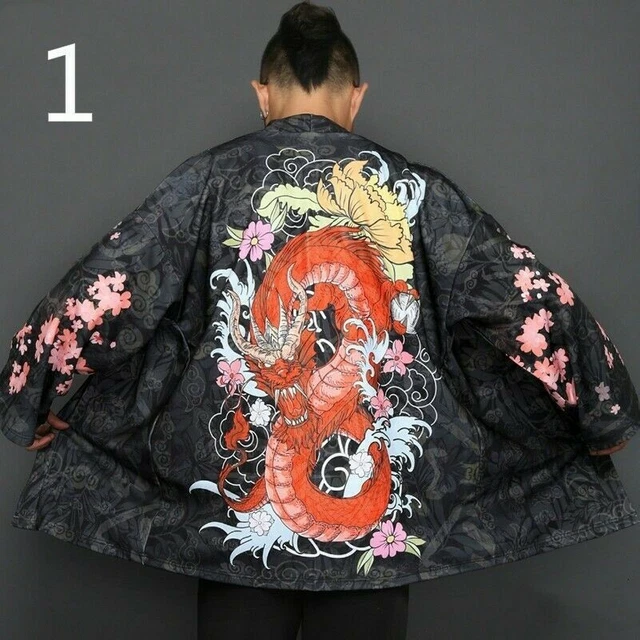 UOMO GIAPPONESE YUKATA Giacca Kimono Giacca Vintage Maglia Larga