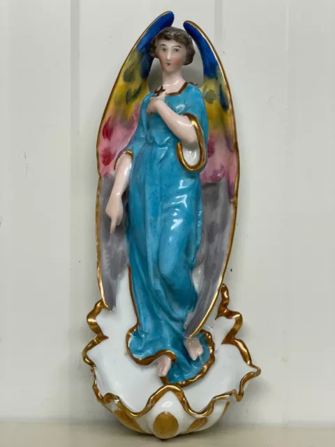 A Stunning  Vieux Paris Porcelain Angel holy water font/benitier 10.826 H