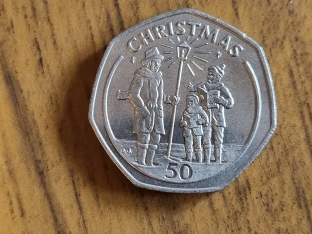 1991 Gibraltar Fifty Pence 50p coin : Christmas