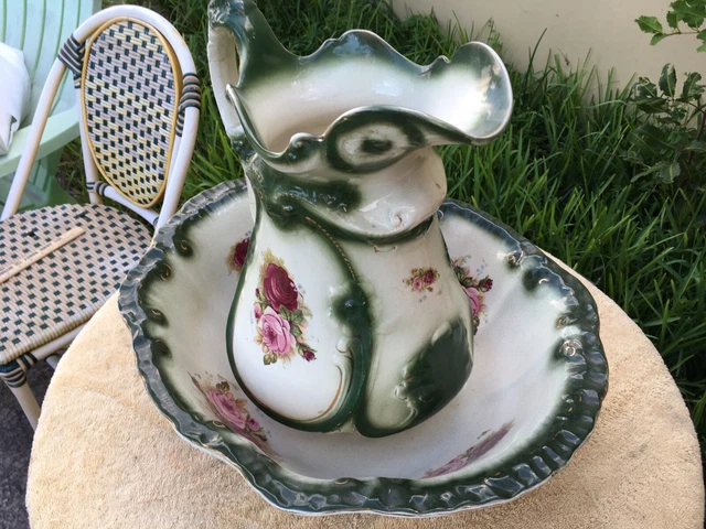 Vintage Early 1900’s Victorian Large Ornate Porcelain Wash Bowl & Pitcher