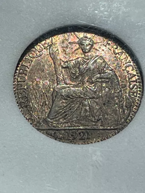 1921-A French Indo-China 10 Centimes AU coin in coin folder
