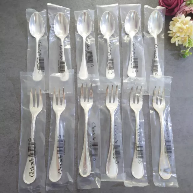 Christofle Perles 12pcs Silverplate Flatware Cake Fork Coffee Spoon Brand New