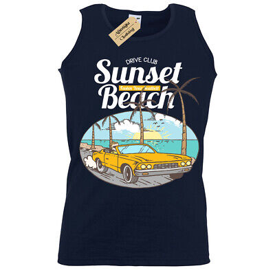 Tramonto Spiaggia T-Shirt Coast Miami Drive Club Vacanza Canotta Uomo