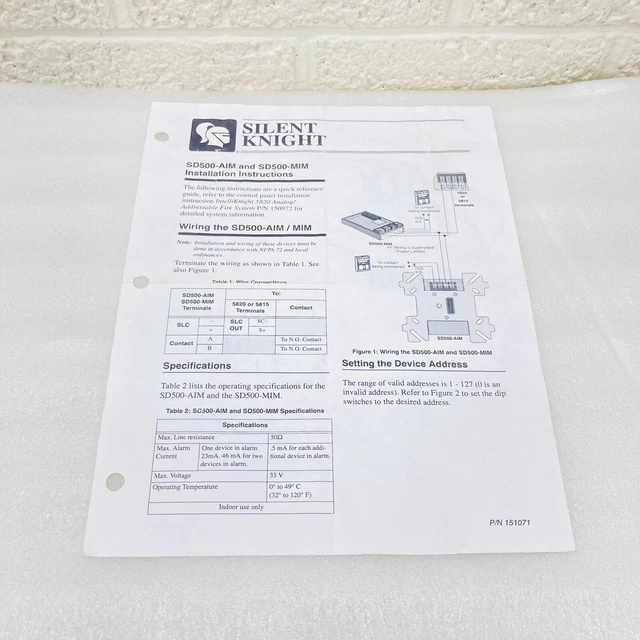 SILENT KNIGHT SD500AIM SD500-MIM Addressable Input Module Installation