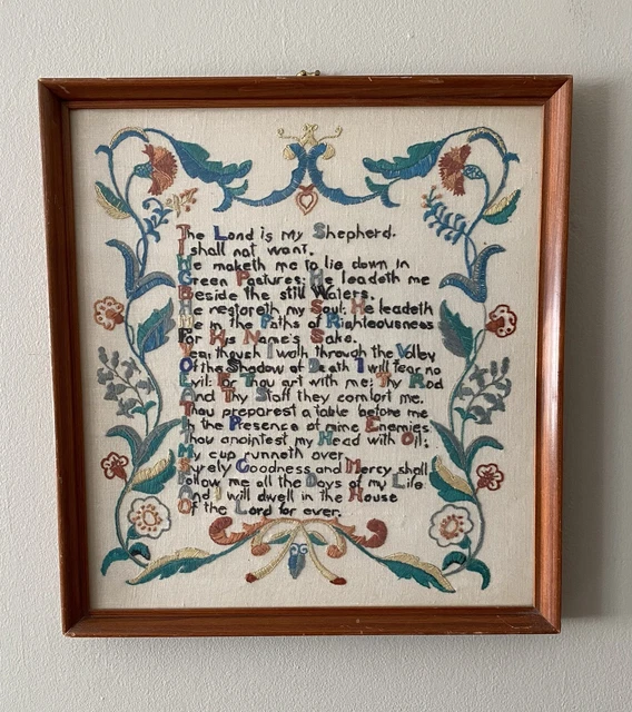VINTAGE NEEDLEPOINT SAMPLER The Lords Prayer Framed 42.00 PicClick