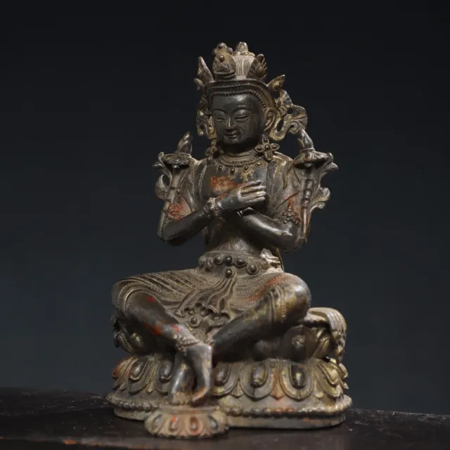 9.5" China old Tibet Tibetan Buddhism temple Bronze gilt Maitreya Buddha statue