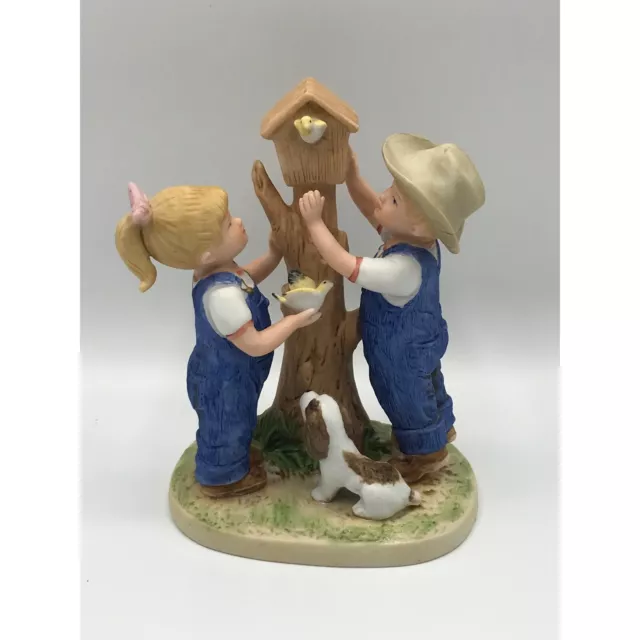 Vintage Homco 1985 Denim Days 8888 figurine Our Birdhouse Debbie & Danny