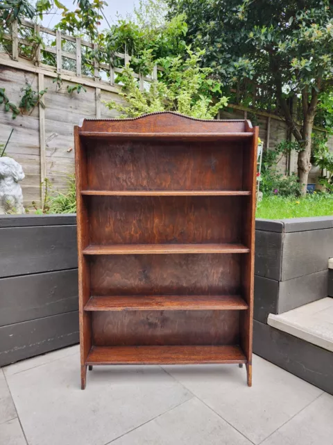 Antique Wooden 40s Beaded Edge Bookcase Shelves  Free Standing Vintage Unit