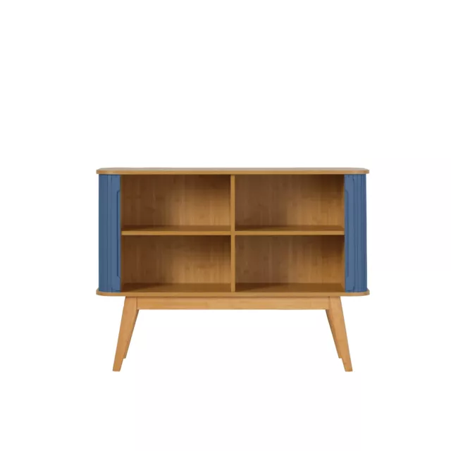 Bamboo Sideboard with Dark Blue Sliding Doors 800mm H x 1100mm W x 400mm D 2