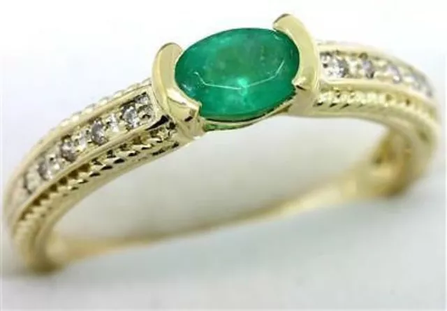 Natural Emerald & 10 Diamond 9K 9ct 375 Solid Gold Ring Genuine