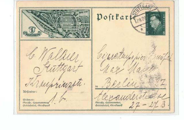 DR Postkarte Ganzsache BPK P 188 / 07 Mannheim Stadtplan - o 1929