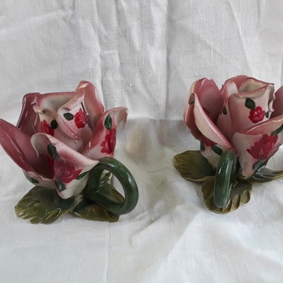 COLLEZIONE PRIVATA Capodimonte CAPODIMONTE 2 ROSE PORTA CANDELA GRANDI NON INTEGRE 