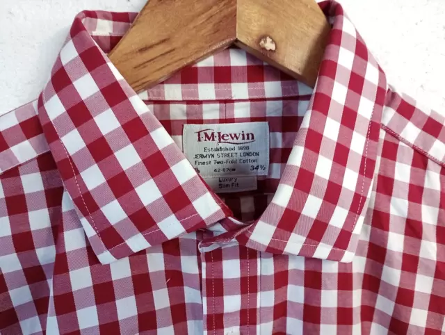 T.M.Lewin red check slim fit shirt 16.5/Sleeve 34.5/44"-46"chest