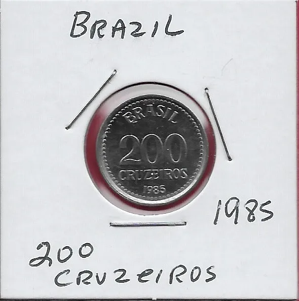 BRAZIL 200 CRUZEIROS 1985 UNC NATIONAL ARMS OF BRAZIL,DENOMINATION ABOVE DATE,Sc
