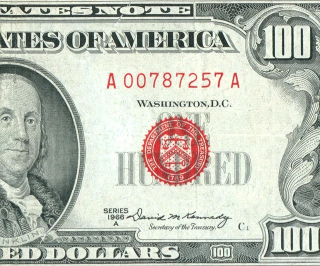 $100 1966 A United States Note ((RED SEAL)) DAILY CURRENCY AUCTIONS FREE RETURN