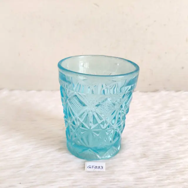 Vintage Val St Lambert Aqua Blue Glass Tumbler Beautiful Design Belgium GT293