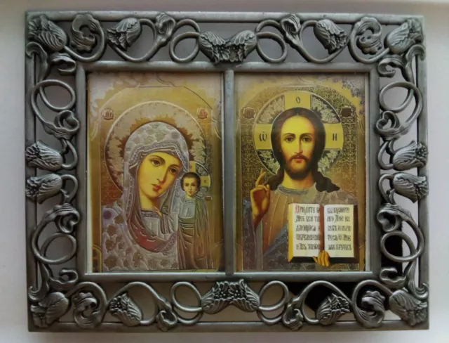 DOUBLE ICON FRAME Christ the Teacher Theotokos Kazan Byzantine Eastern Orthodox