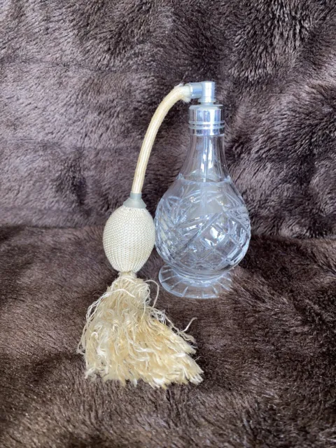 Vintage Glass Perfume Atomiser Carved Glass Decor Vanity