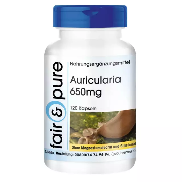 Auricularia 650 mg - 120 Kapseln Pilzpulver, Vitalpilz, 100% vegan | fair & pure