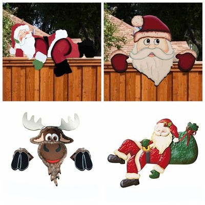 Noël Décoration Jardin Cadeau Extérieur Santa Claus Élan Neuf Elan Clôture Peeker 