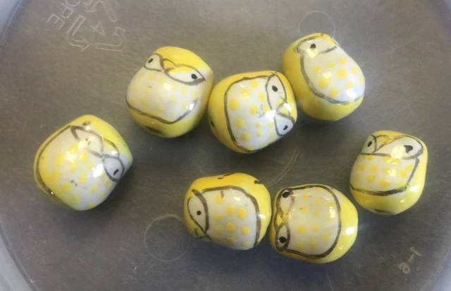 NOS Destash Yellow Owl Chubby Figural Bird Glazed Ceramic Bead Lot