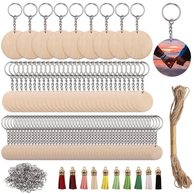 291Pcs Blank Round Natural Wood Slices Kit with Key Rings Keychains T...