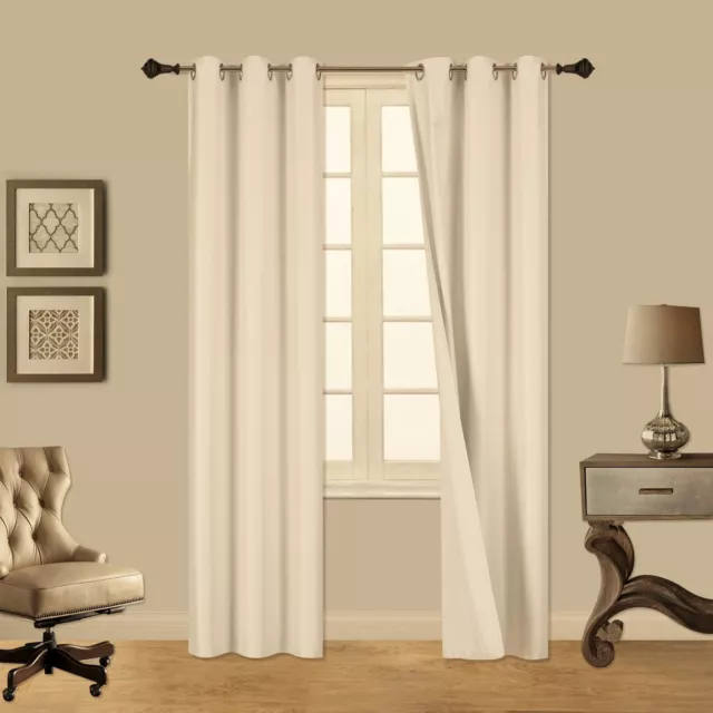 2PC IVORY OFF WHITE ADAM Lined Heavy Thick Blackout Grommet Window Curtain Panel