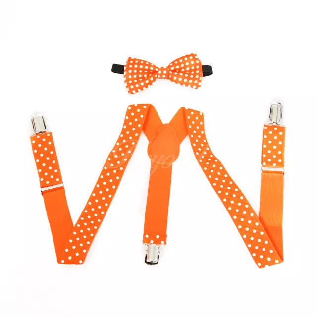 Orange Polka Dot Suspender and Bow Tie Baby Toddler Kids Boys Girls Combo Set