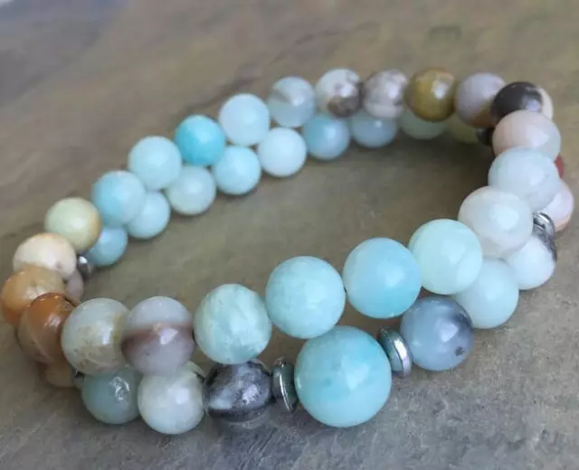 8mm Frosted Amazonium Bracelet Chakas men Healing Spirituality Sutra Stretchy