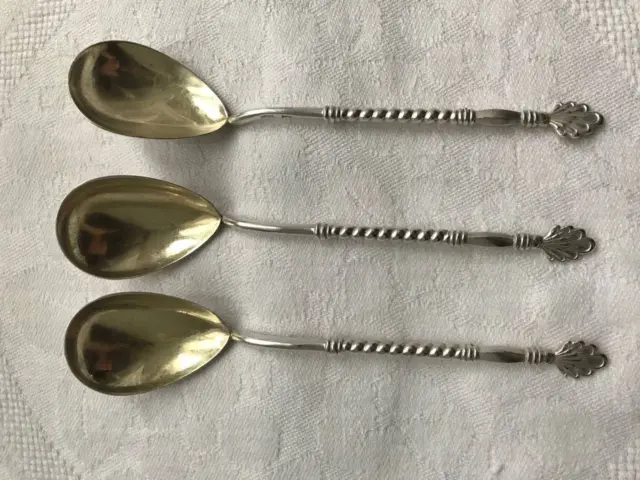 Vintage Ussr Soviet Style Spoon Set Of Solid Silver 875 Gold Plated