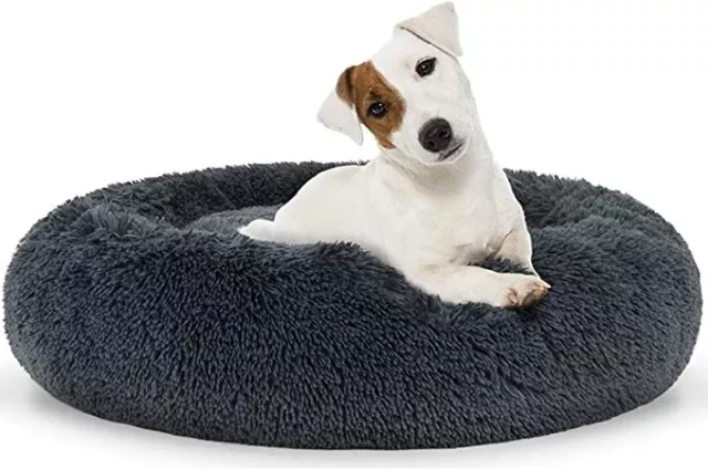 Dog Bed Donut Soft Round Plush Cat Beds For Calming Pet Anti Anxiety Washable UK