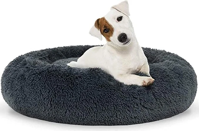 Dog Bed Donut Soft Round Plush Cat Beds For Calming Pet Anti Anxiety Washable UK