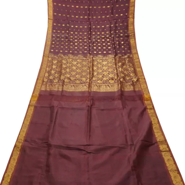 Marrone Vintage Sari 100% Pura Seta Zari Intrecciato Con Scucito Maglia Tessuto