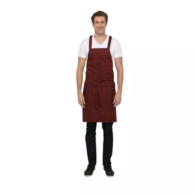 Chef Works Uptown Red/Navy Cross-Back Bib Apron ABX01