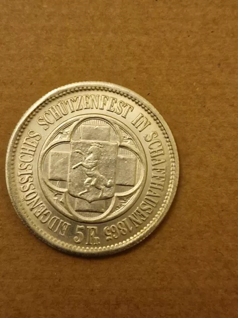 1865 Switzerland Five Frank Coin