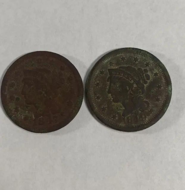 1849 & 1847 Braided Hair Large Cent - Early American Copper