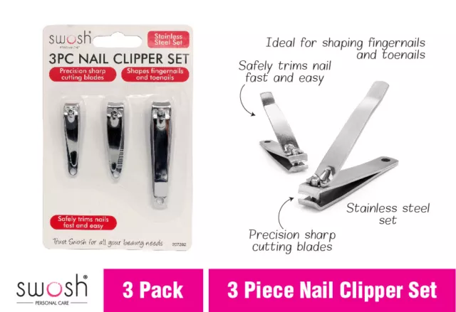 3pc Nail Clipper Set Stainless Steel Manicure Pedicure Finger Toe Clippers Kit