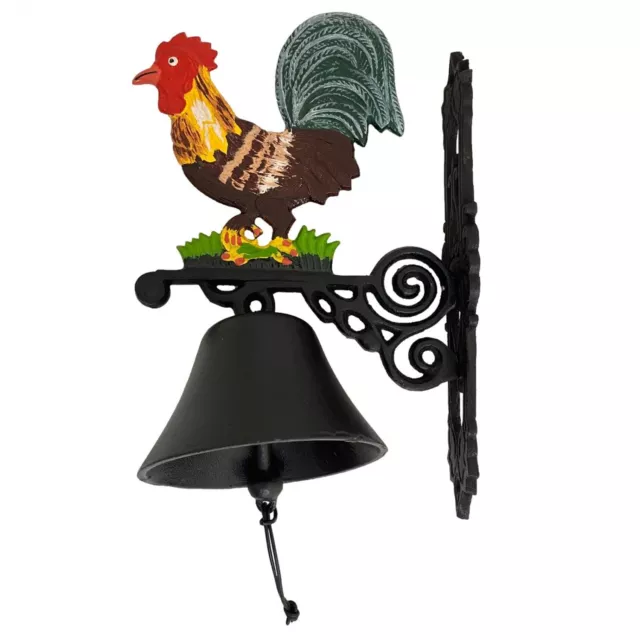 Campana de pared timbre puerta hierro fundido gallo jardin estilo antiguo 32cm