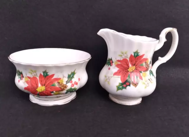 Royal Albert YULETIDE Poinsettia Bone China Open Sugar & Creamer Made in England