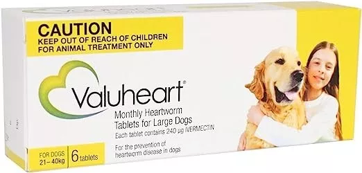 Valuheart for Large Dogs 21-40kg Heartworm Tablet Gold 6 Pack