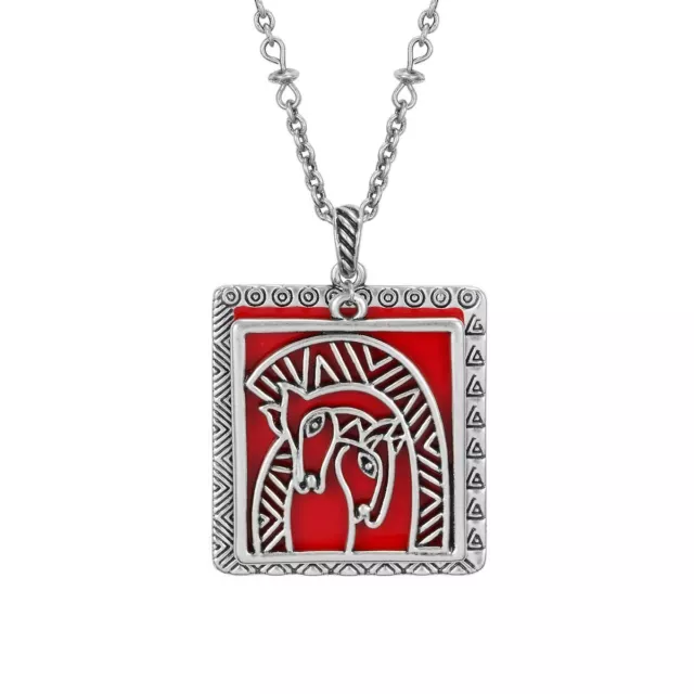 Embracing Horses Silver Laurel Burch Necklace Red 19.5" Chain