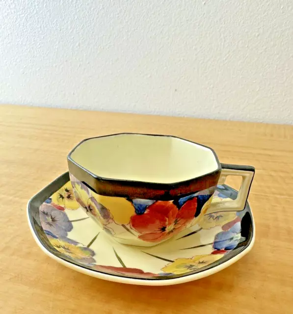 Antigua taza de té floral Art Deco Royal Doulton 1928-1959 floral china Inglaterra BX31